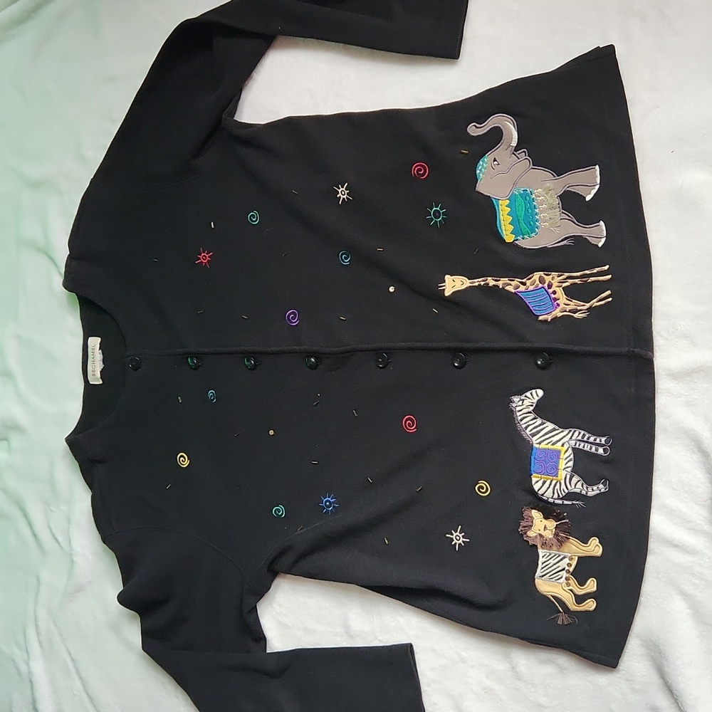 Bechamel, Women's Artsy Teacher, Embroidered, Sequins Detailed Animals, sz XL